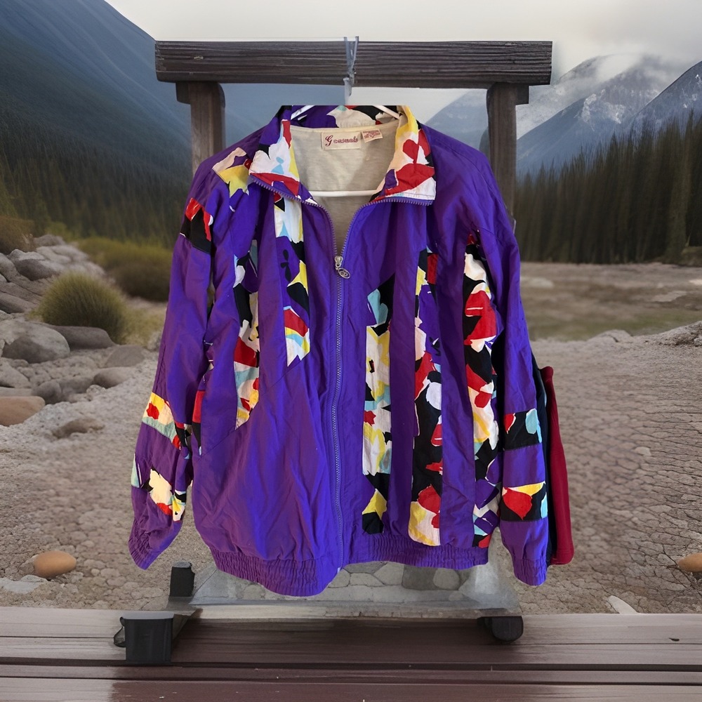 Vintage G Casuals Medium Purple Multicolor Windbreaker 80s jacket Zip Down Nylon